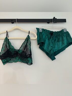 Emerald Lace Bralette & Satin Short Set - Women Intimates